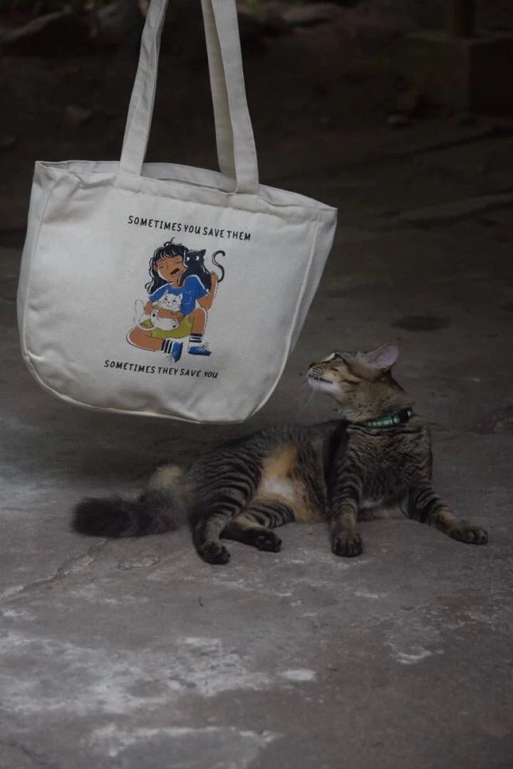 A Tails of Freedom tote bag from the charity shop
