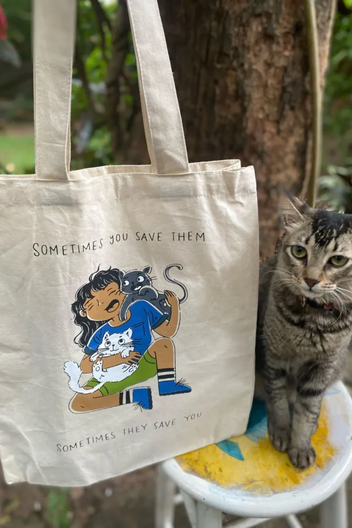 Sometimes They Save Us Tote Bag (Grey cloth)